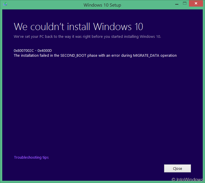 How to Fix an error (0x8007002C – 0x400D) We Couldn’t Install Windows 10